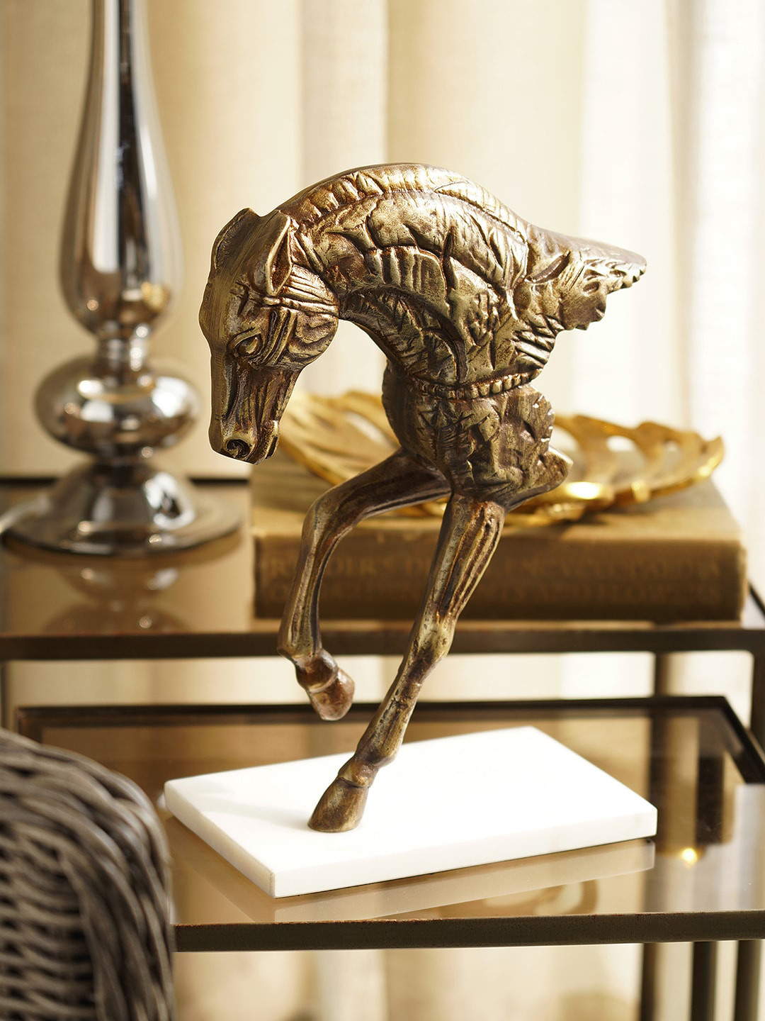 

Pure Home and Living Brown Antique Horse Medium Figurine Showpiece