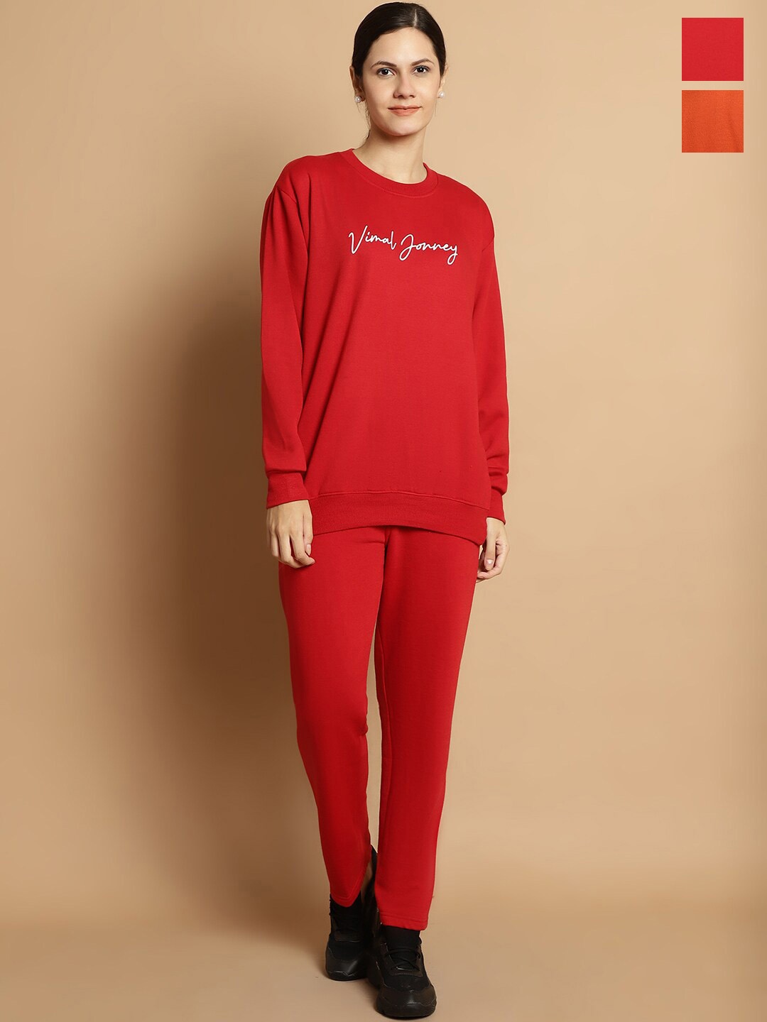 

VIMAL JONNEY Pack of 2 Typography Printed Fleece Tracksuits, Maroon