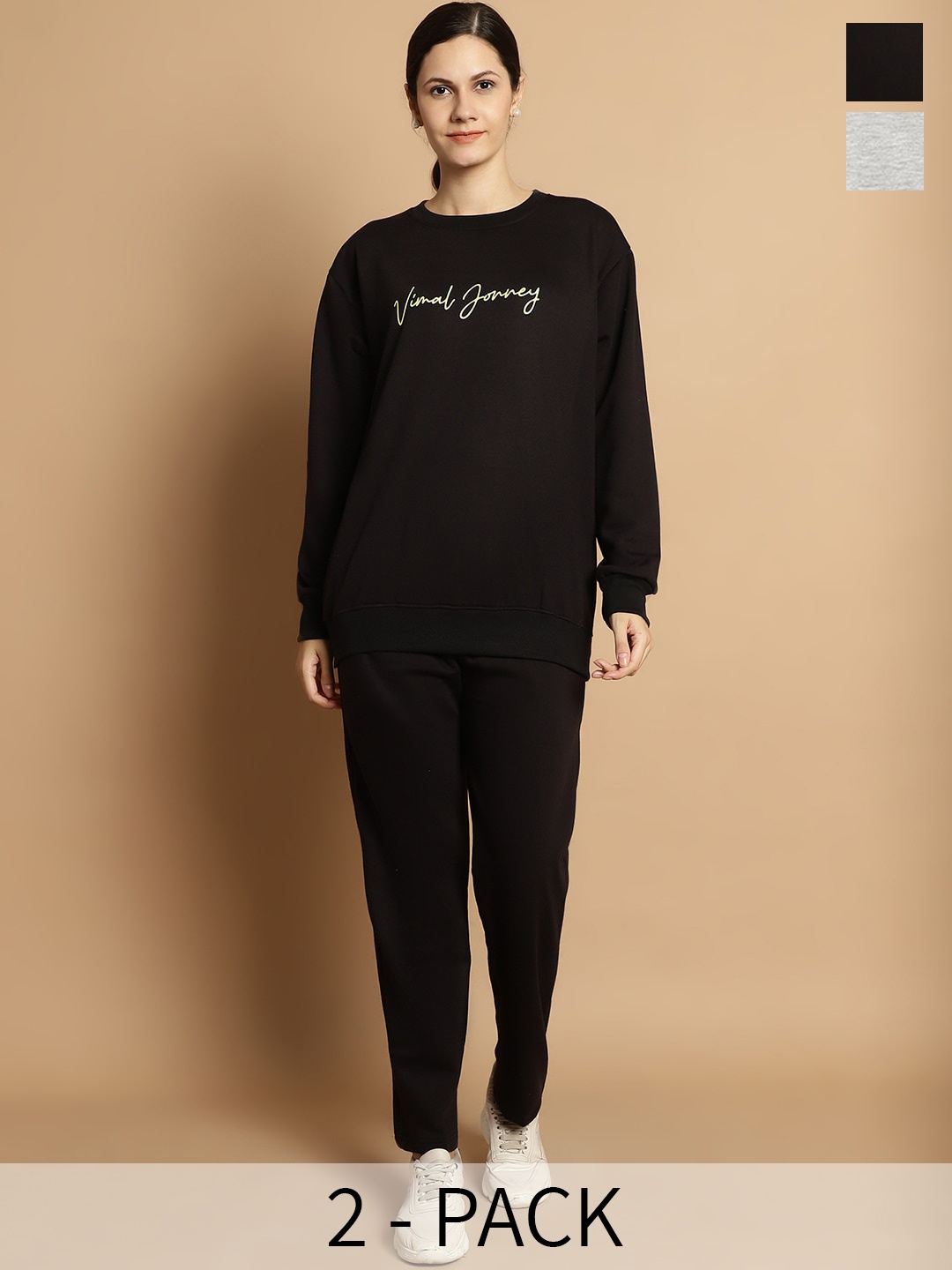 

VIMAL JONNEY Pack of 2 Hooded & Round Neck Fleece Tracksuits, Black