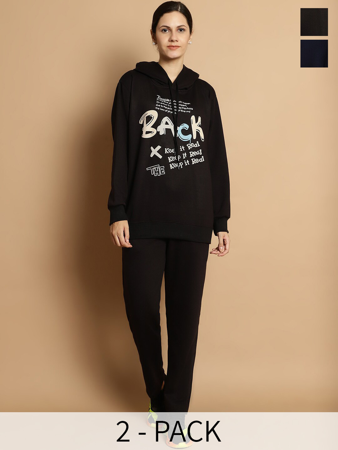 

VIMAL JONNEY Pack of 2 Printed Hooded Fleece Tracksuits, Black