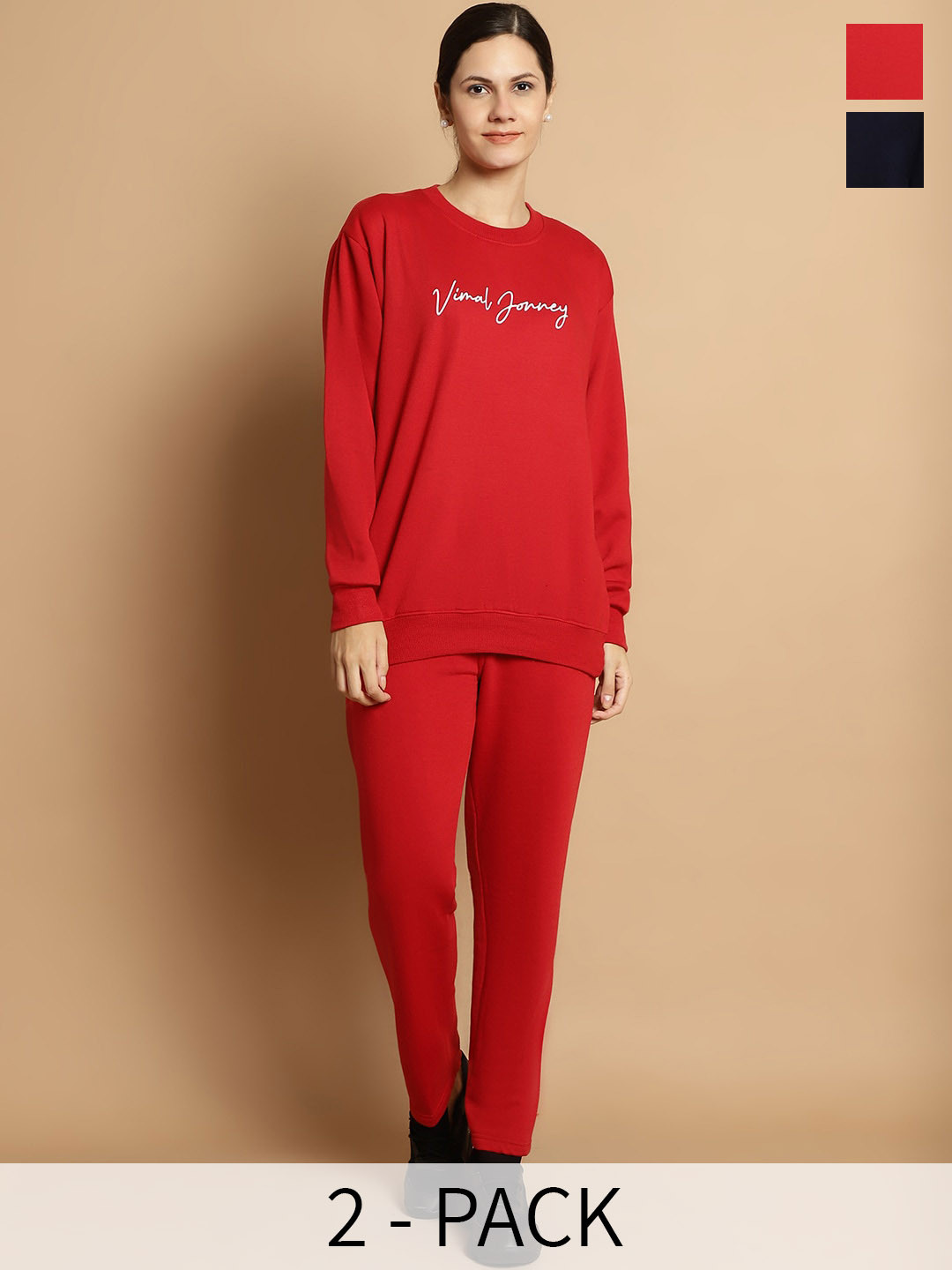 

VIMAL JONNEY Pack of 2 Typography Printed Fleece Tracksuits, Maroon