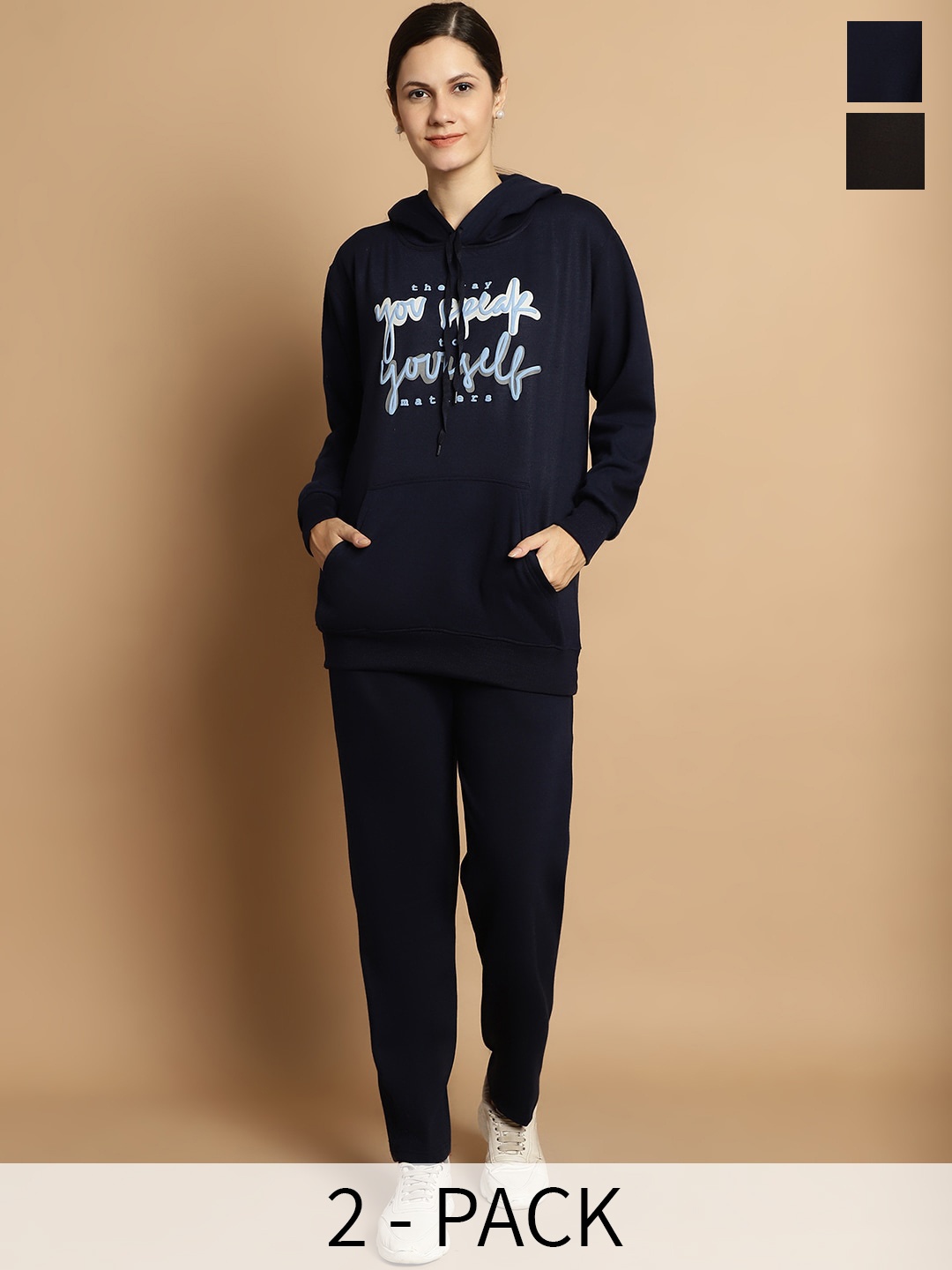 

VIMAL JONNEY Pack of 2 Hooded & Round Neck Fleece Tracksuits, Black