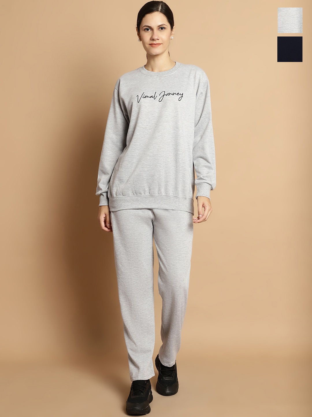 

VIMAL JONNEY Pack of 2 Typography Printed Fleece Tracksuits, Grey