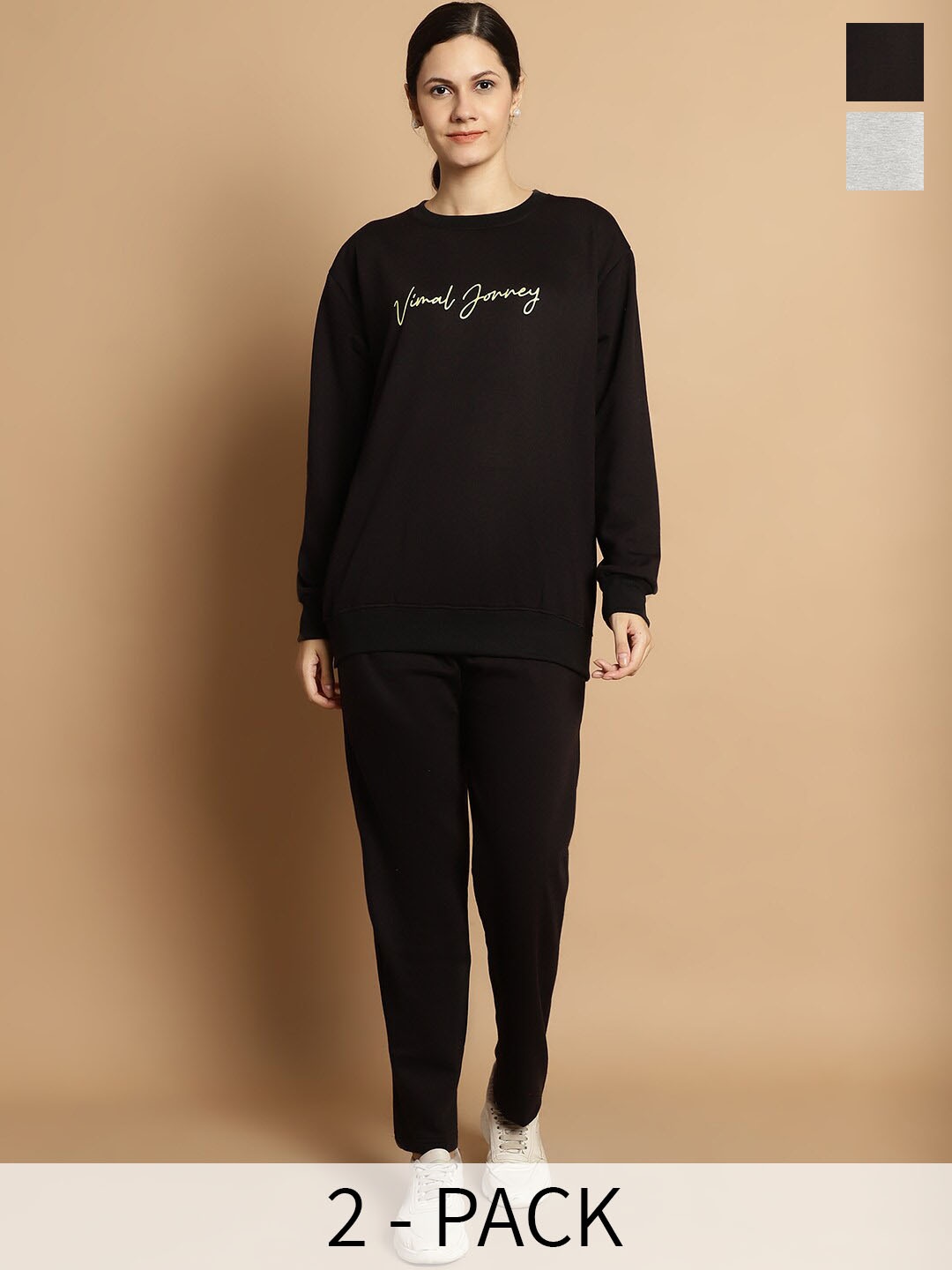 

VIMAL JONNEY Pack of 2 Typography Printed Fleece Tracksuits, Black