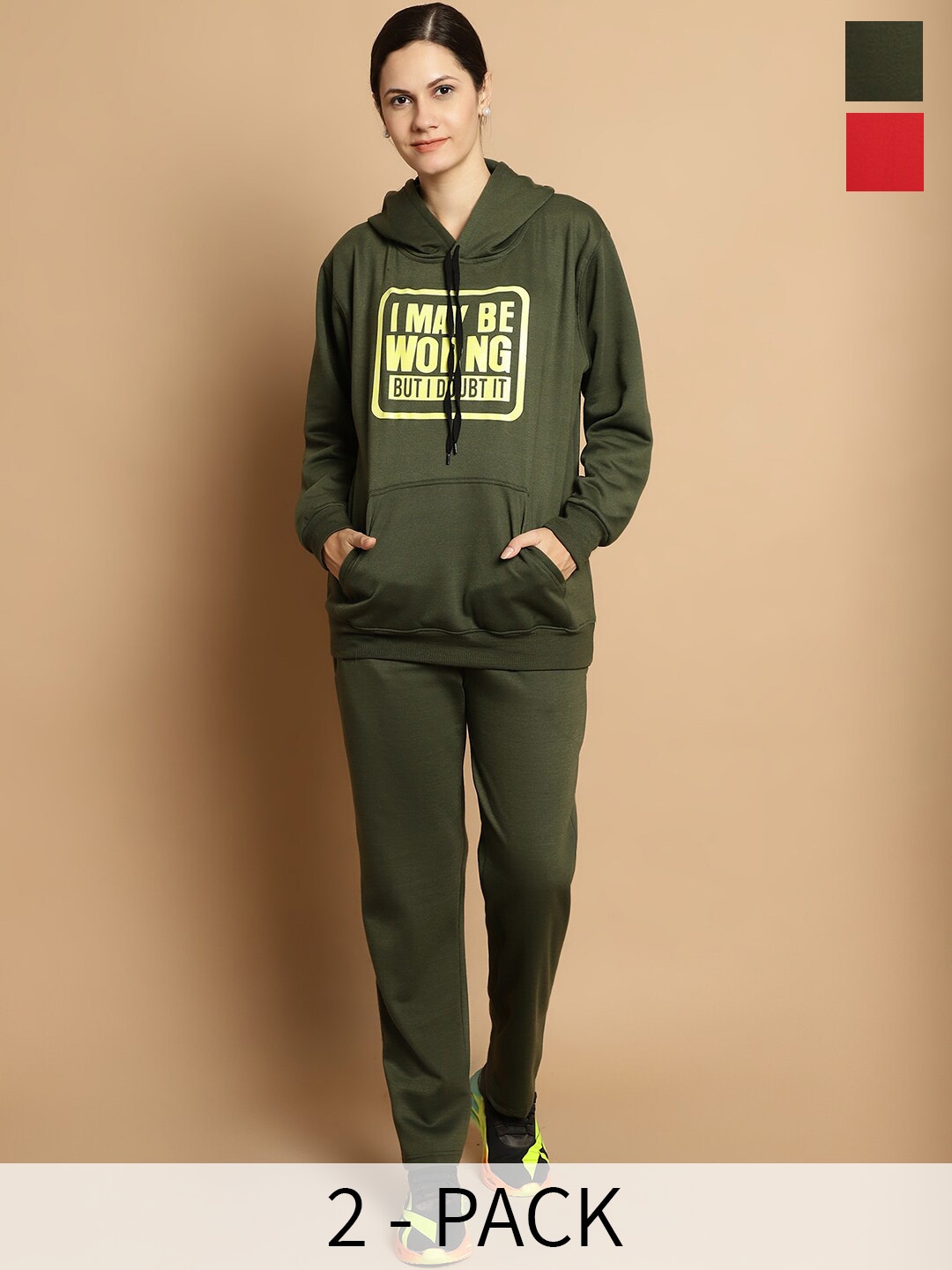 

VIMAL JONNEY Pack of 2 Typography Printed Hooded Fleece & Cotton Tracksuits, Maroon