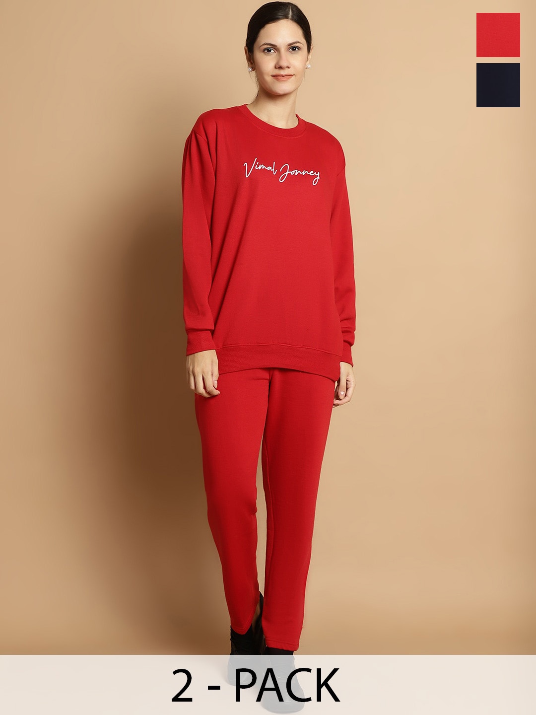 

VIMAL JONNEY Pack of 2 Typography & Graphic Printed Fleece Tracksuits, Maroon