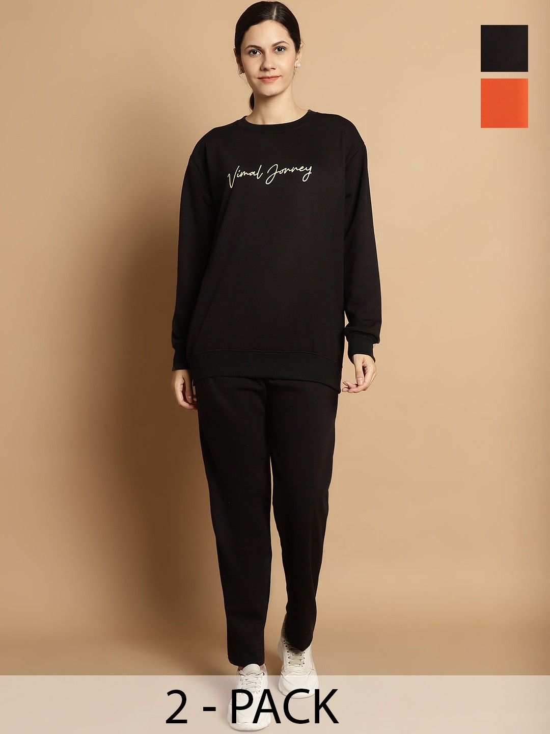 

VIMAL JONNEY Pack of 2 Typography Printed Fleece Tracksuits, Black