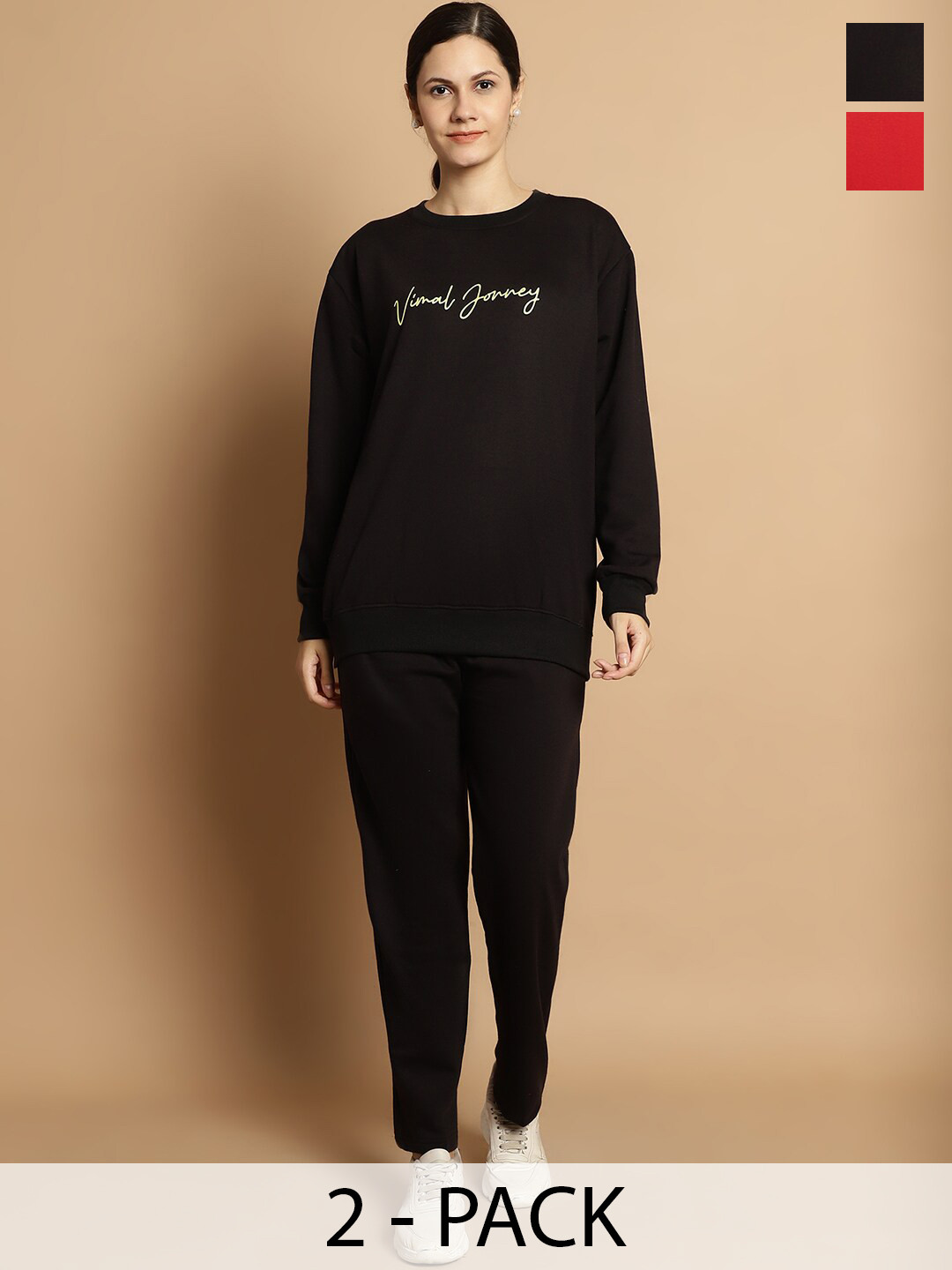 

VIMAL JONNEY Pack of 2 Typography Printed Fleece Tracksuits, Black