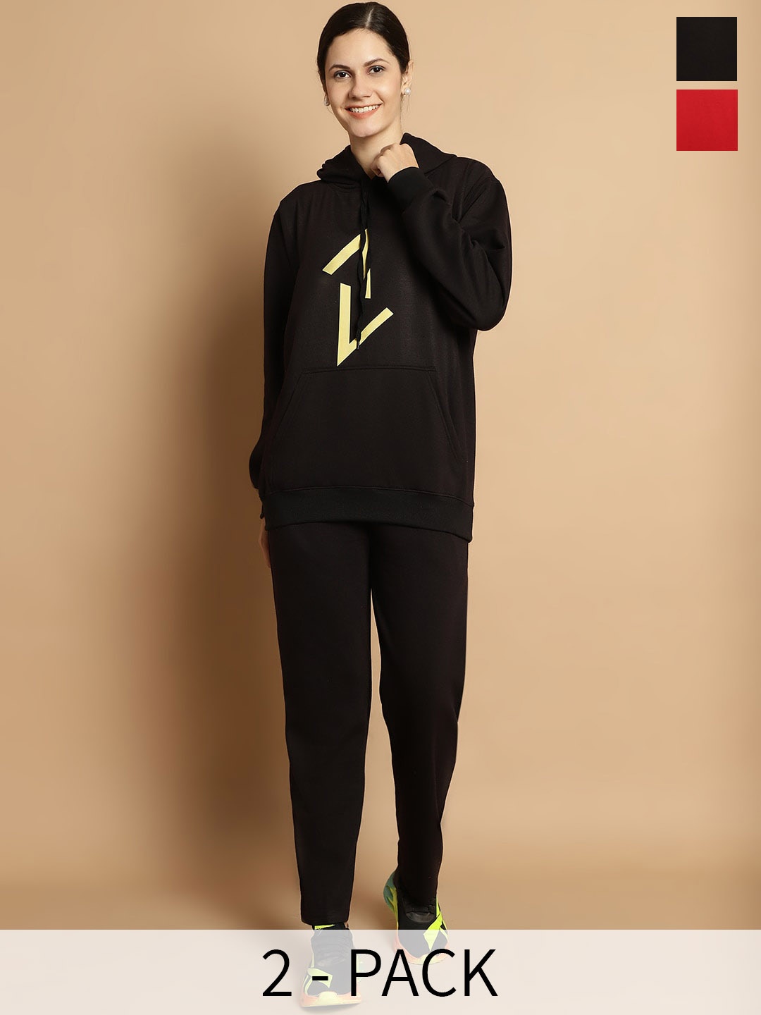 

VIMAL JONNEY Pack of 2 Graphic Printed Fleece Tracksuits, Black