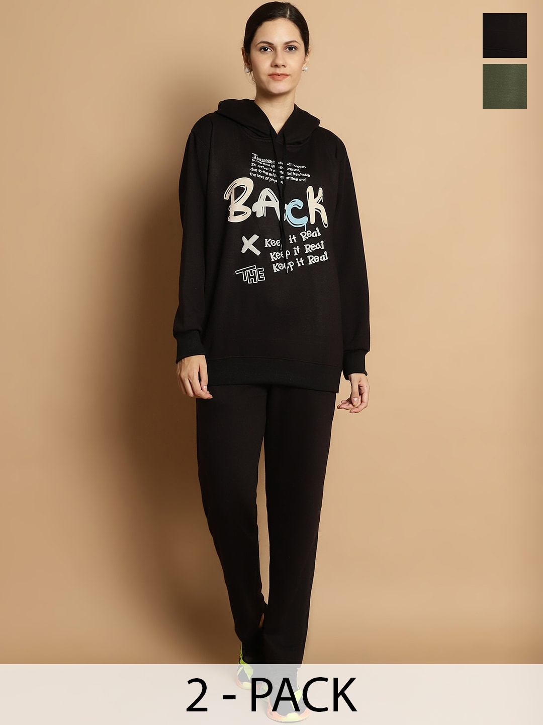 

VIMAL JONNEY Pack of 2 Typography Printed Fleece Tracksuits, Black