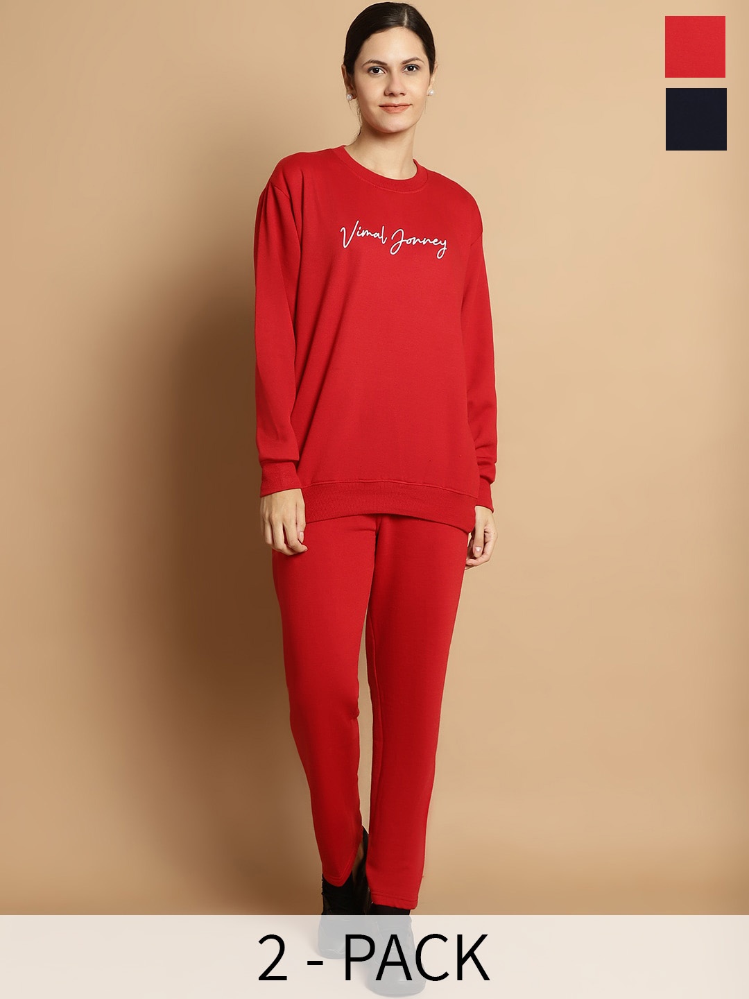 

VIMAL JONNEY Pack of 2 Typography Printed Tracksuits, Maroon
