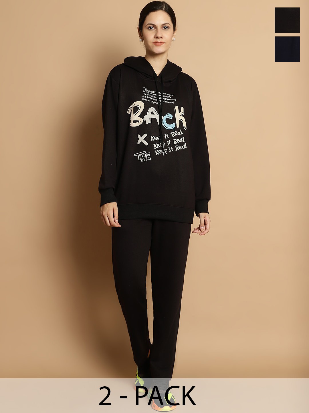 

VIMAL JONNEY Pack of 2 Typography Printed Hooded Tracksuits, Black