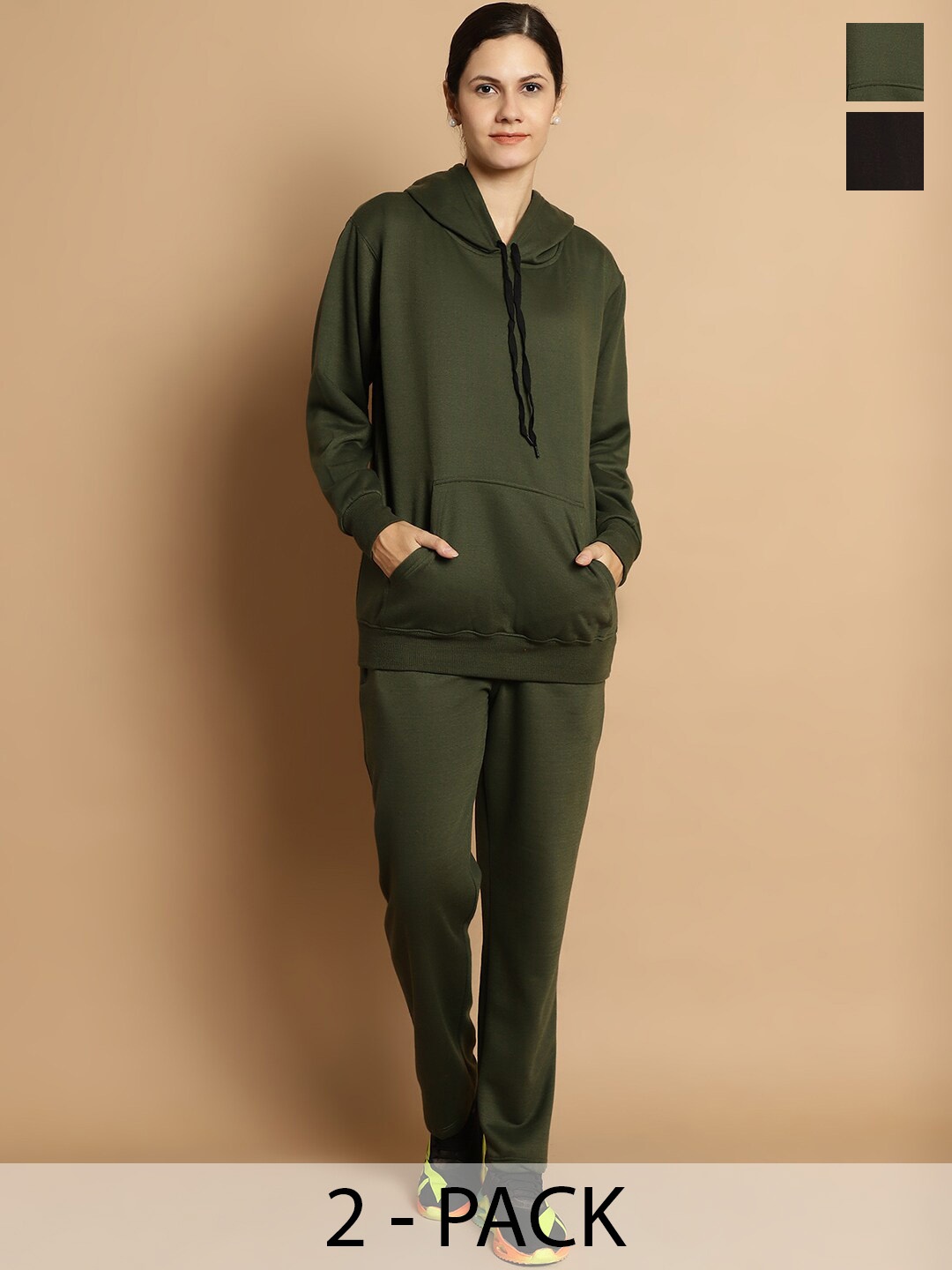 

VIMAL JONNEY Women Pack Of 2 Mid-Rise Tracksuits, Black