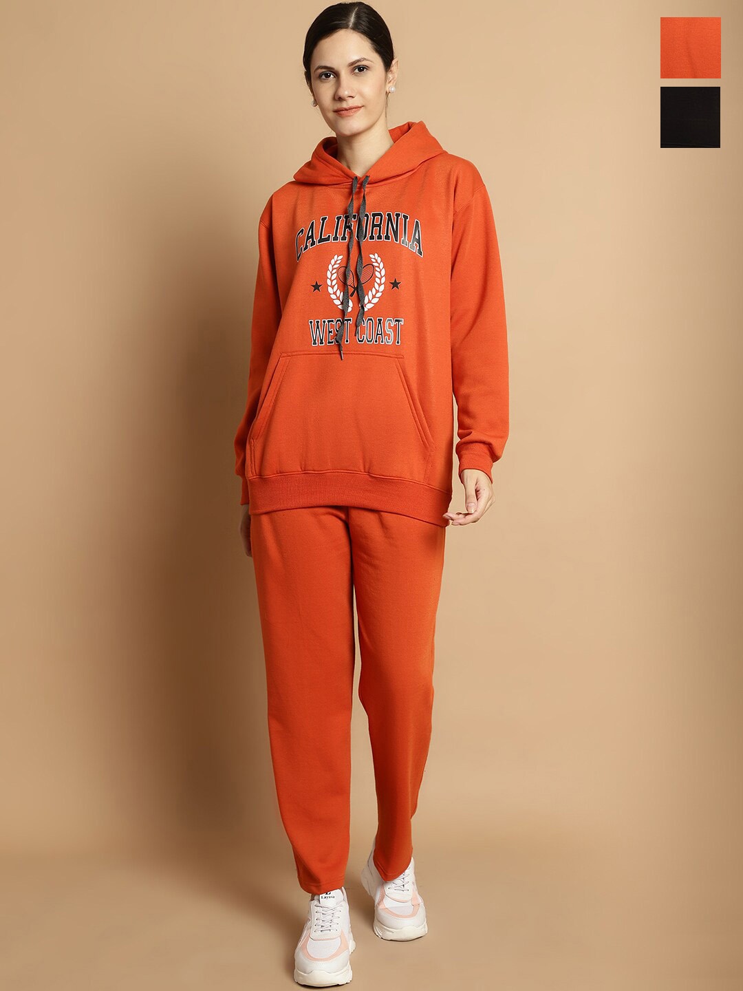 

VIMAL JONNEY Pack of 2 Typography Printed Hooded Fleece Tracksuits, Rust