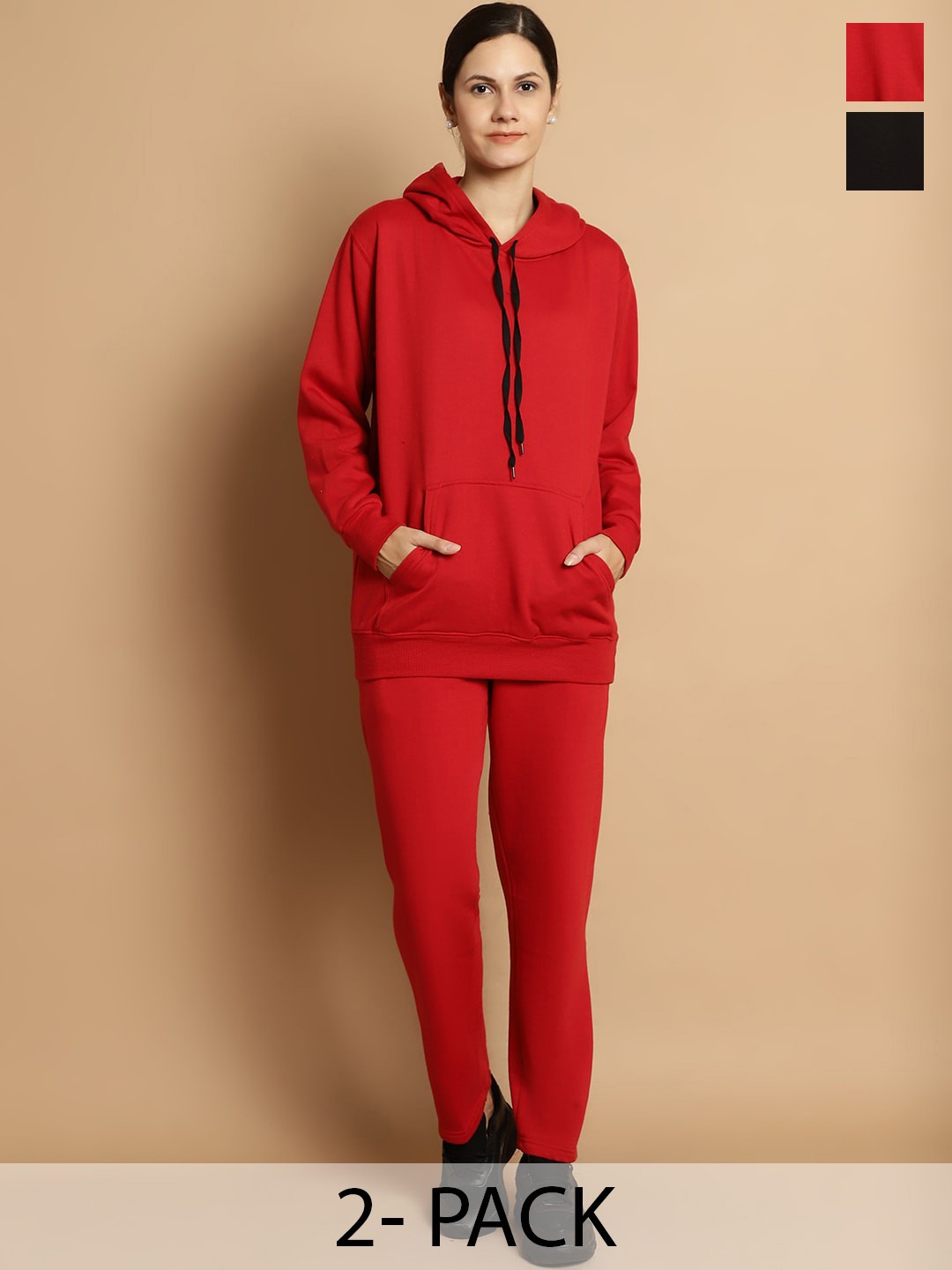 

VIMAL JONNEY Pack of 2 Hooded Neck Long Sleeves Cotton & Fleece Tracksuits, Black
