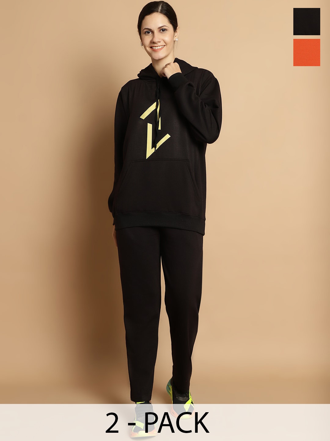 

VIMAL JONNEY Pack of 2 Hooded Neck Long Sleeves Cotton & Fleece Tracksuits, Black