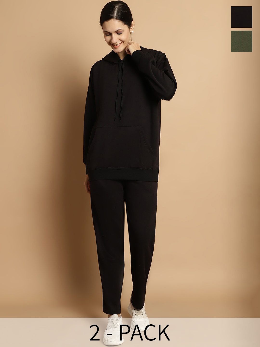 

VIMAL JONNEY Pack Of 2 Hooded Fleece Cotton Tracksuits, Black