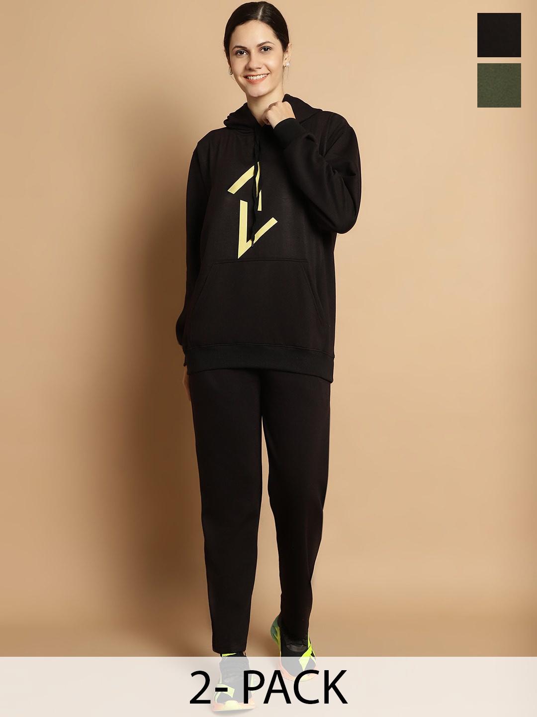 

VIMAL JONNEY Pack Of 2 Graphic Printed Hooded Fleece Cotton Tracksuits, Black