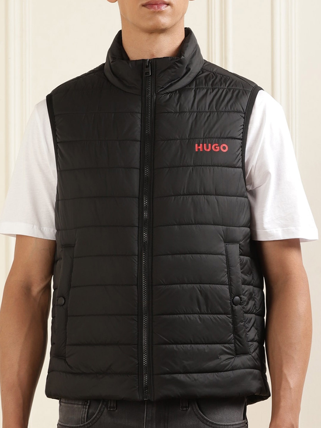 

HUGO Mock Collar Sleeveless Puffer Jacket, Black