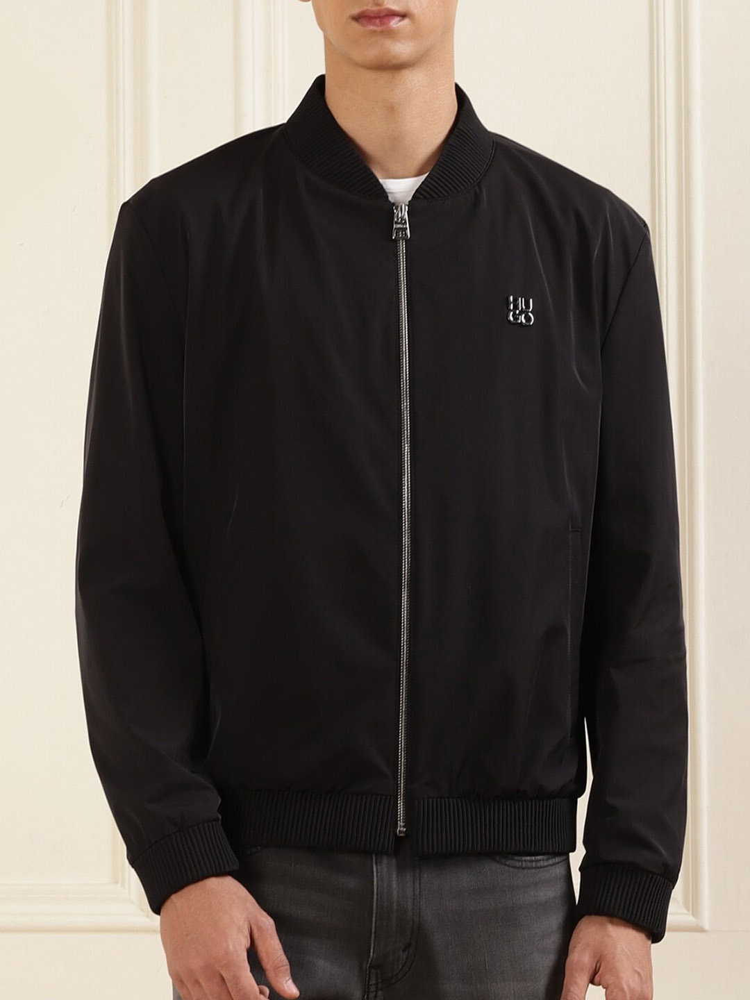 

HUGO Mandarin Collar Bomber Jacket, Black