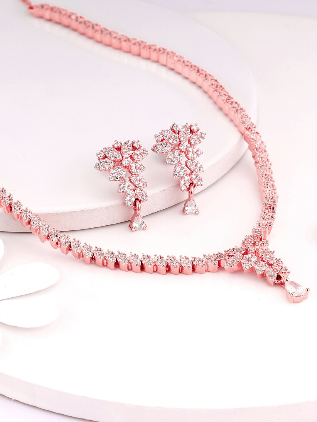 

GIVA 925 Sterling Silver Rose Gold-Plated CZ-Studded Jewellery Set