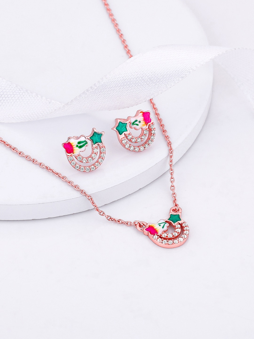 

GIVA Rose Gold-Plated Stone Studded Jewellery Set