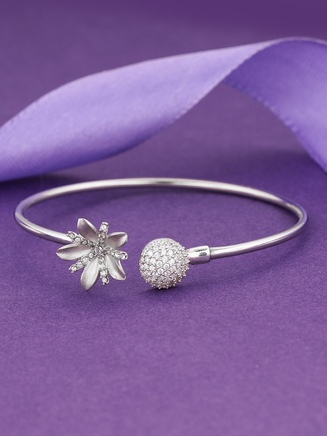 

GIVA Rhodium-Plated Cubic Zirconia Studded 925 Sterling Silver Cuff Bracelet