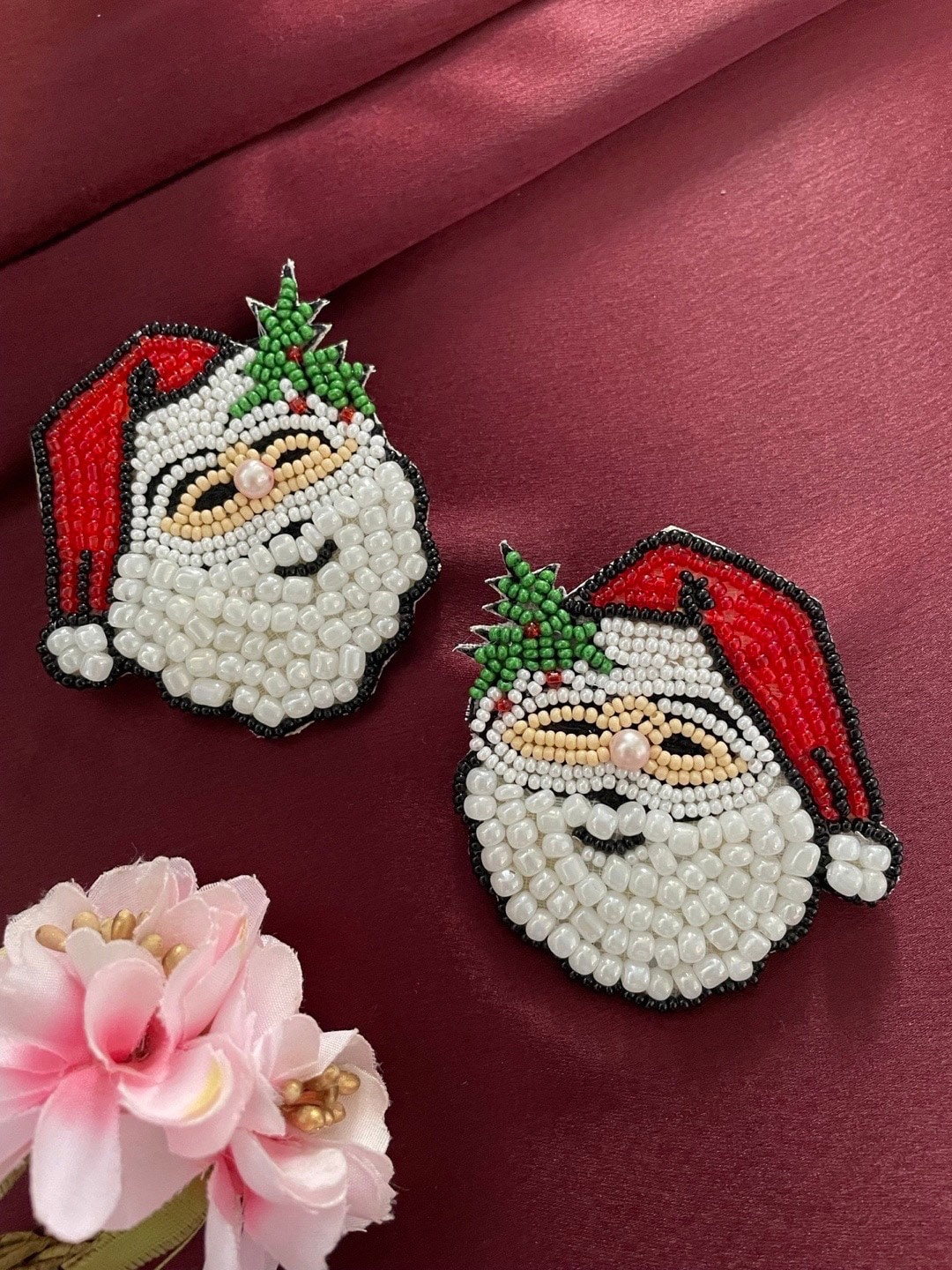 

Digital Dress Room Christmas Special Beaded Classic Santa Claus Design Stud Earrings, White