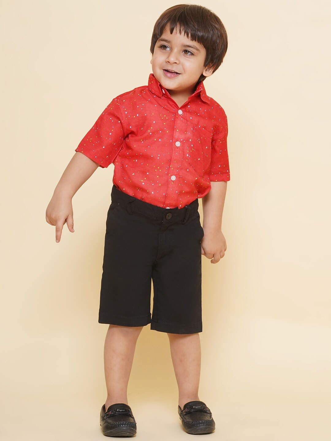 

Sethukrishna Boys Conversational Printed Cotton Casual Shirt, Red