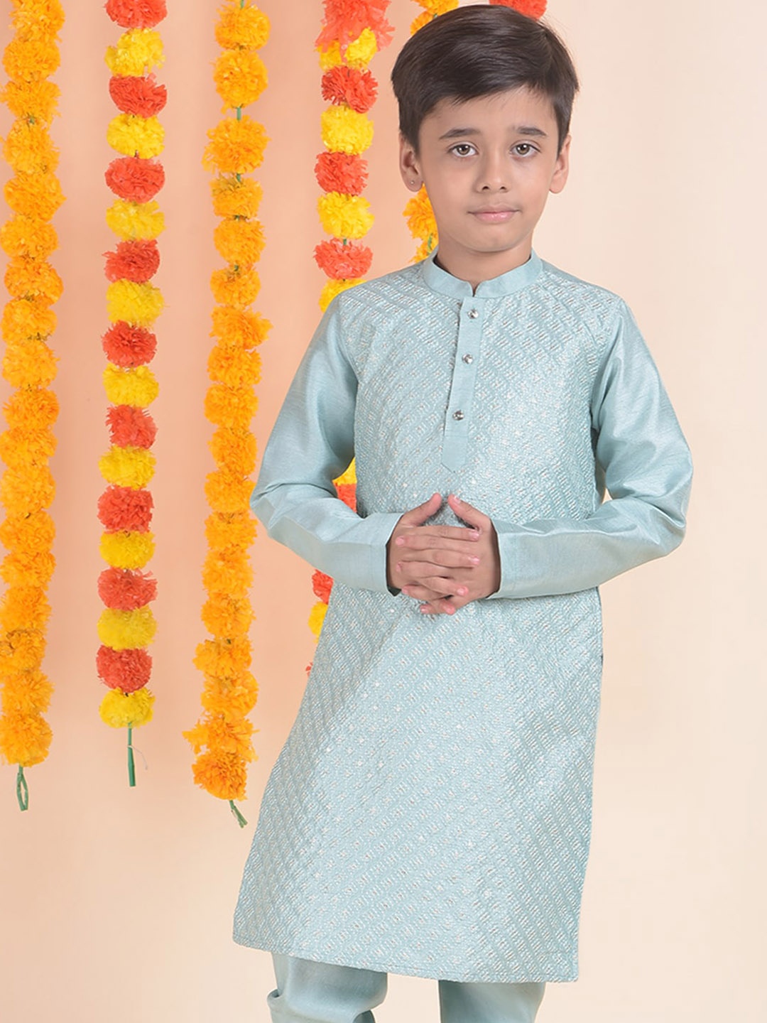 

House of Pataudi Boys Embroidered Kurta, Blue