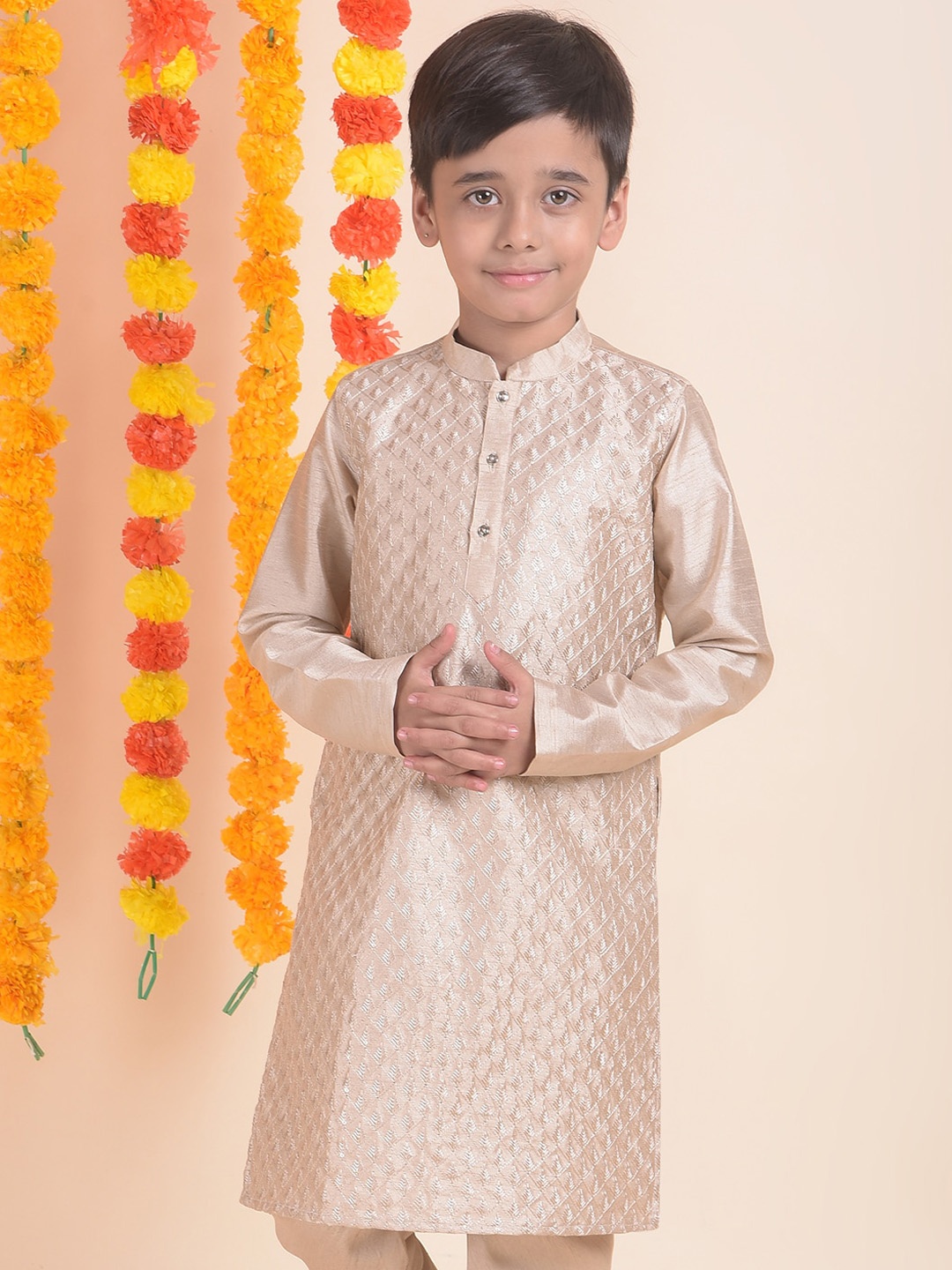 

House of Pataudi Boys Embroidered Kurta, Mauve