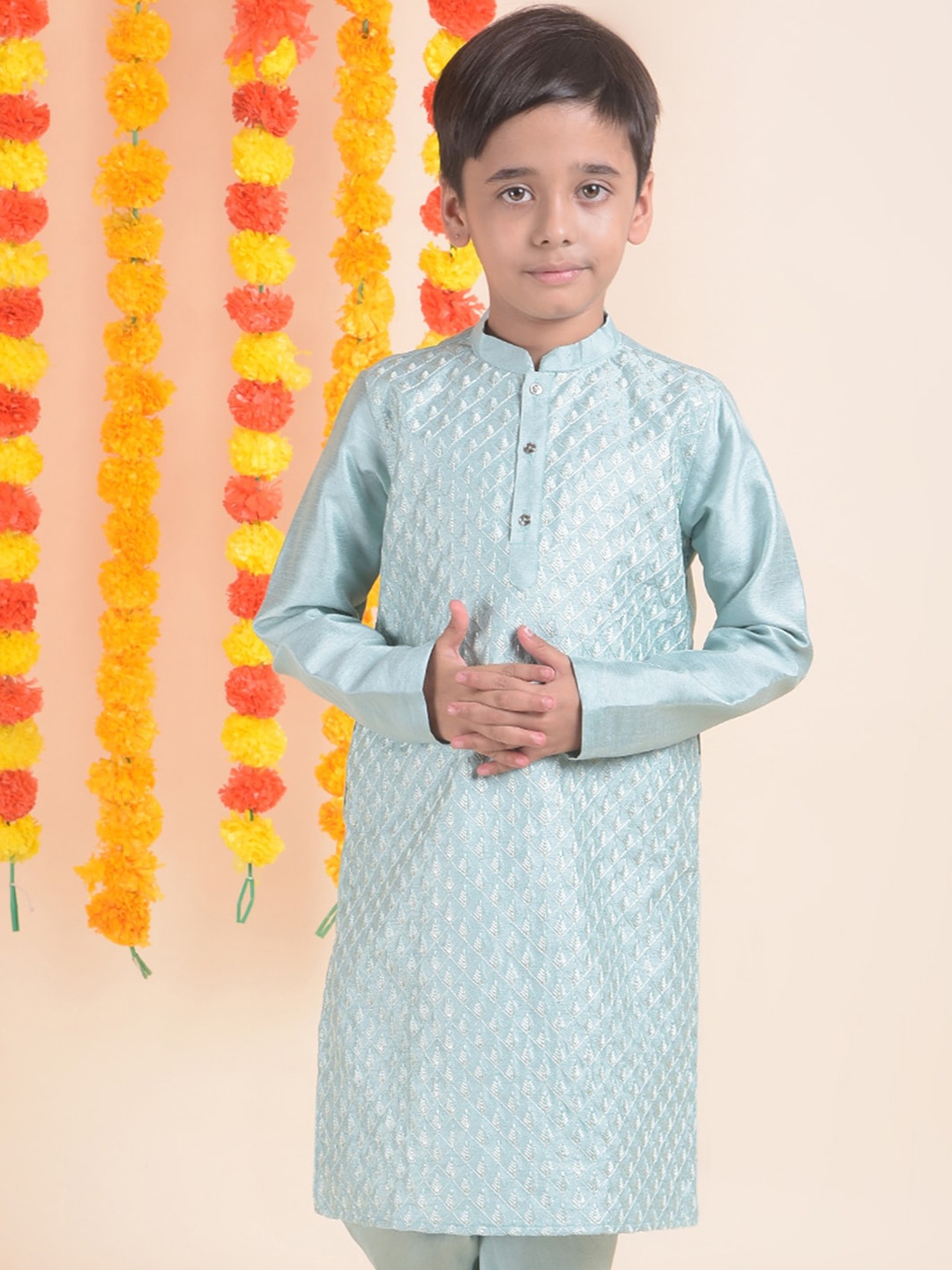 

House of Pataudi Boys Embroidered Kurta, Blue