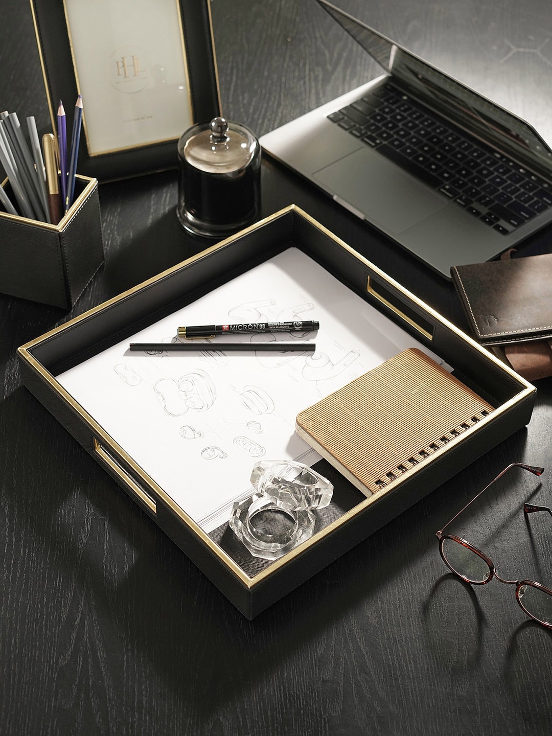 

Pure Home and Living Black Square Leather Serving Tray