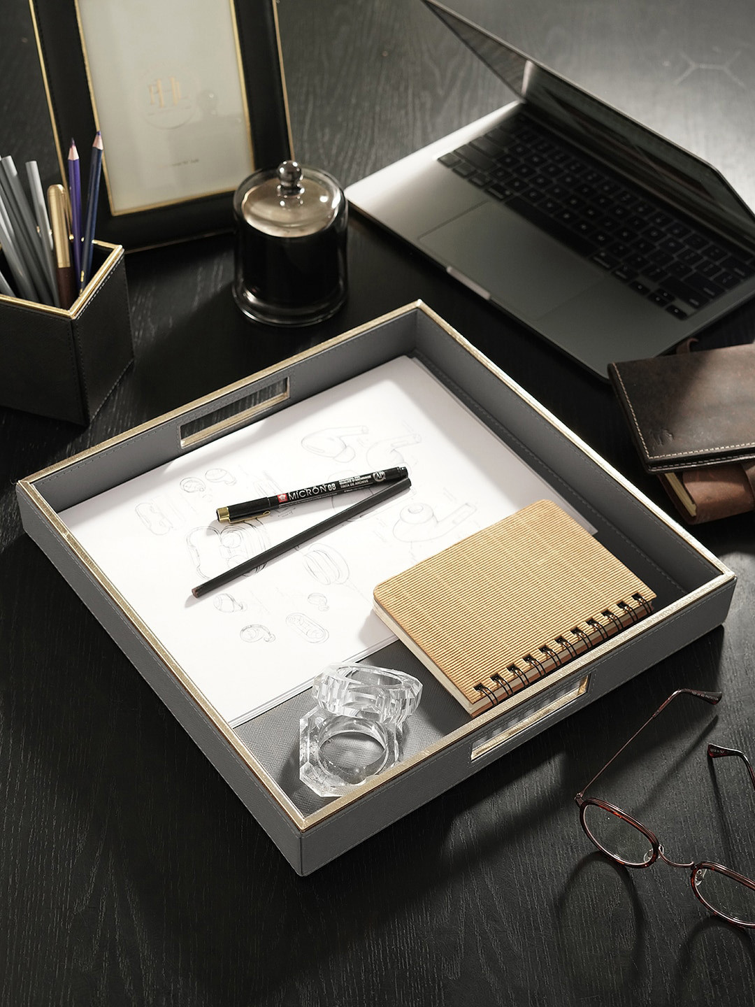 

Pure Home and Living Grey Square Leather Serving Tray