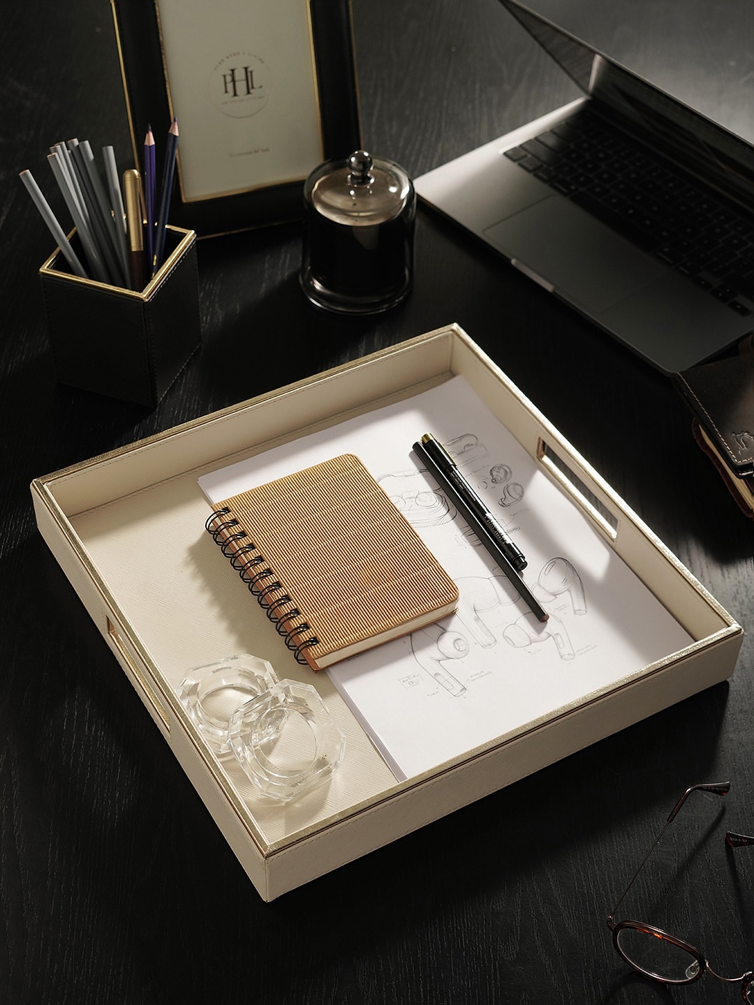 

Pure Home and Living Beige Square Leather Serving Tray