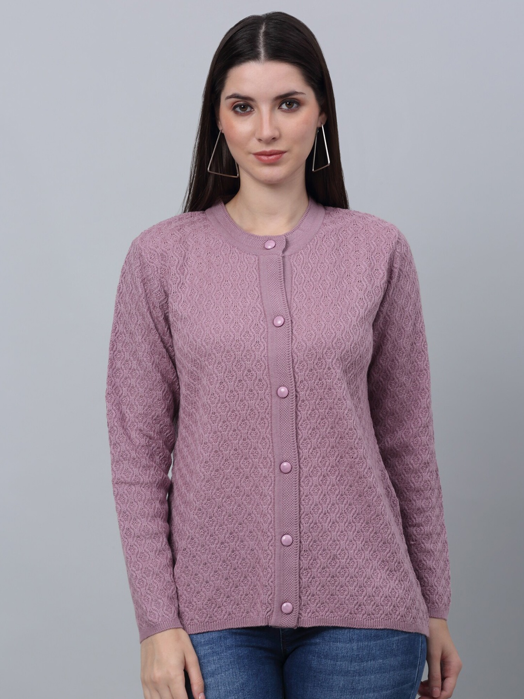 

Cantabil Self Designed Round Neck Acrylic Cardigan, Pink