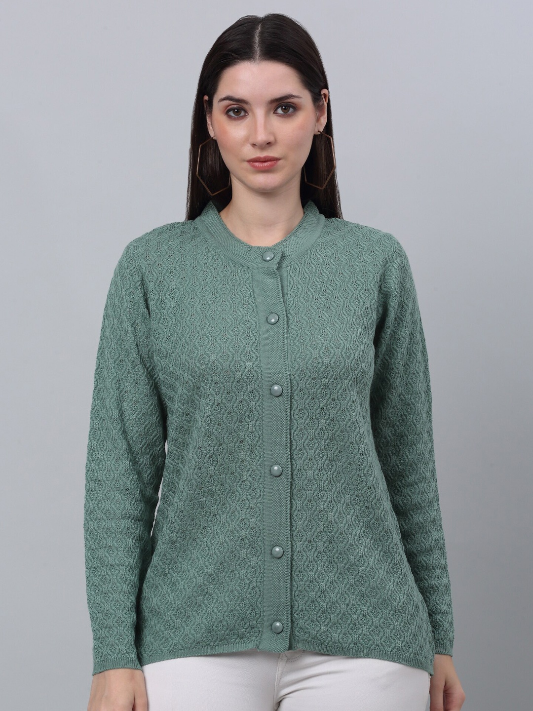 

Cantabil Cable Knit Long Sleeves Acrylic Cardigan Sweater, Green