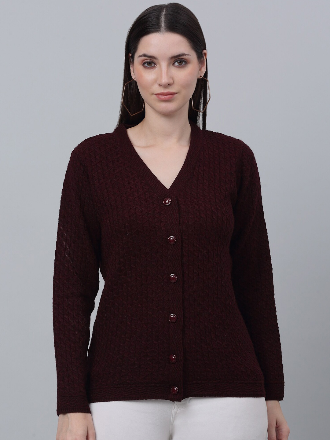 

Cantabil Cable Knit Long Sleeves Acrylic Cardigan Sweater, Maroon
