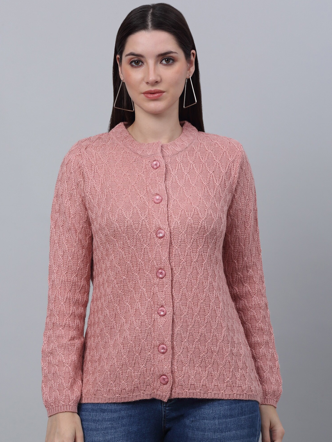 

Cantabil Cable Knit Long Sleeves Acrylic Cardigan Sweater, Pink