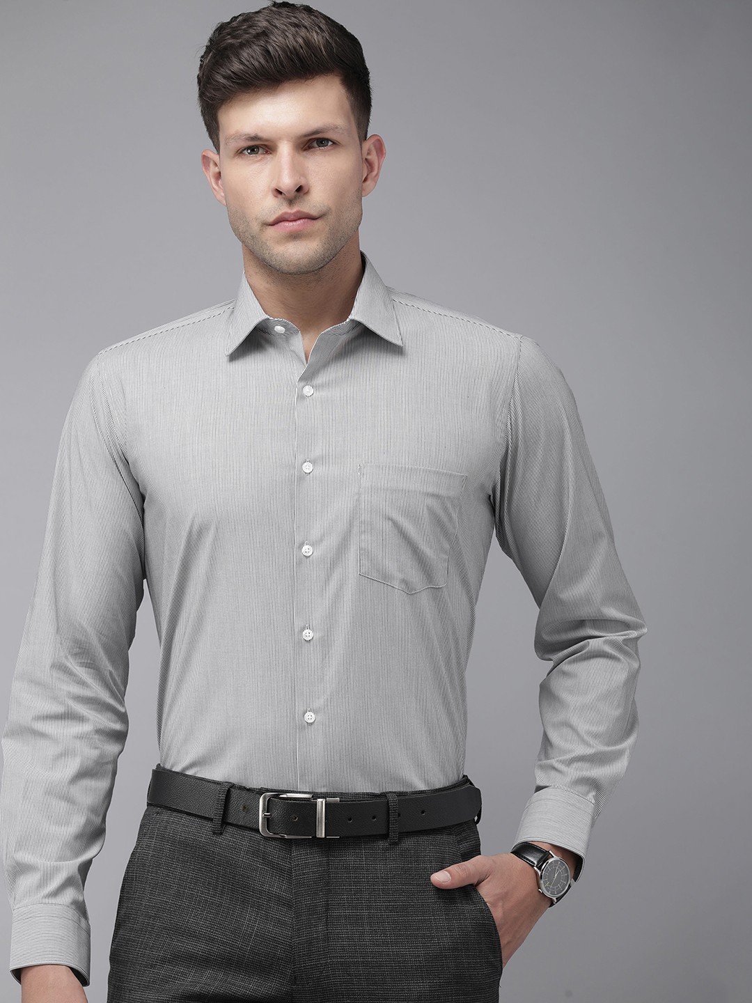 

Van Heusen Men Slim Fit Striped Formal Shirt, Grey