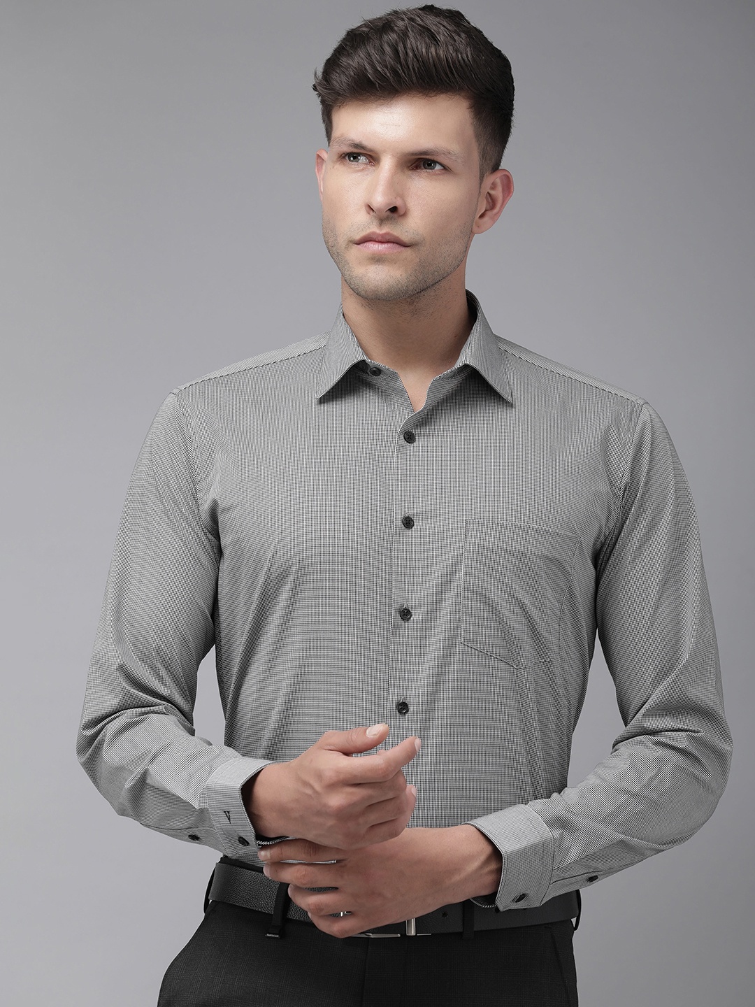 

Van Heusen Slim Fit Micro Checks Opaque Formal Shirt, Black