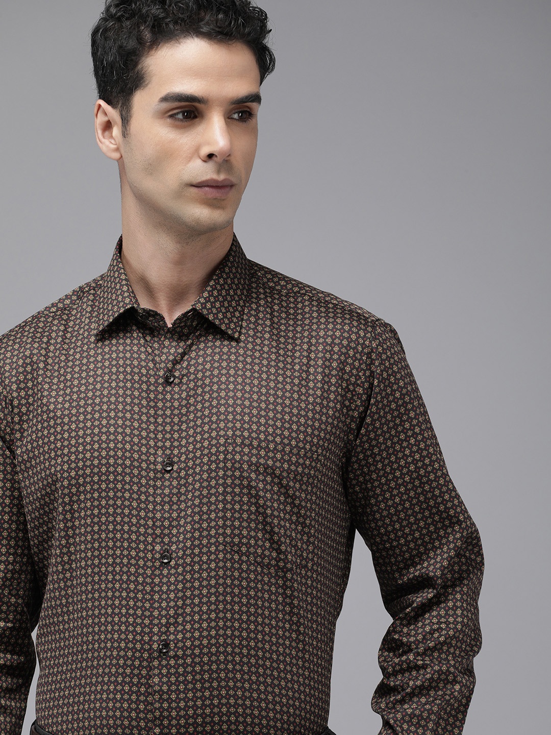 

Van Heusen Pure CottonCustom Opaque Printed Formal Shirt, Brown