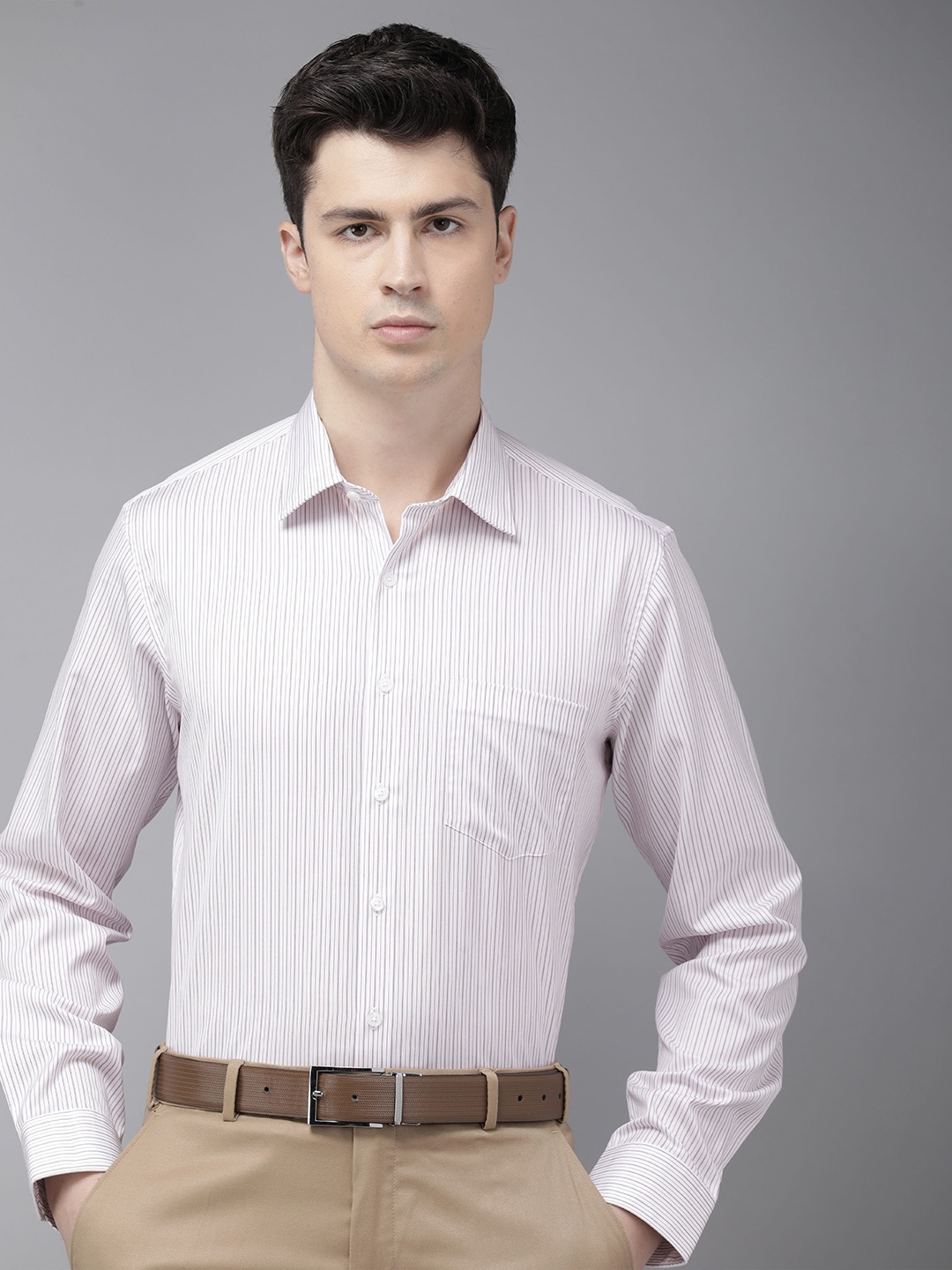 

Van Heusen Pure Cotton Slim Fit Opaque Striped Formal Shirt, White