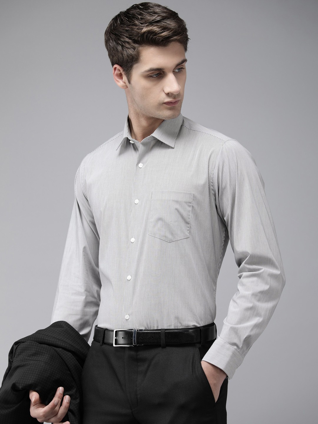 

Van Heusen Men Custom Pure Cotton Striped Formal Shirt, Grey