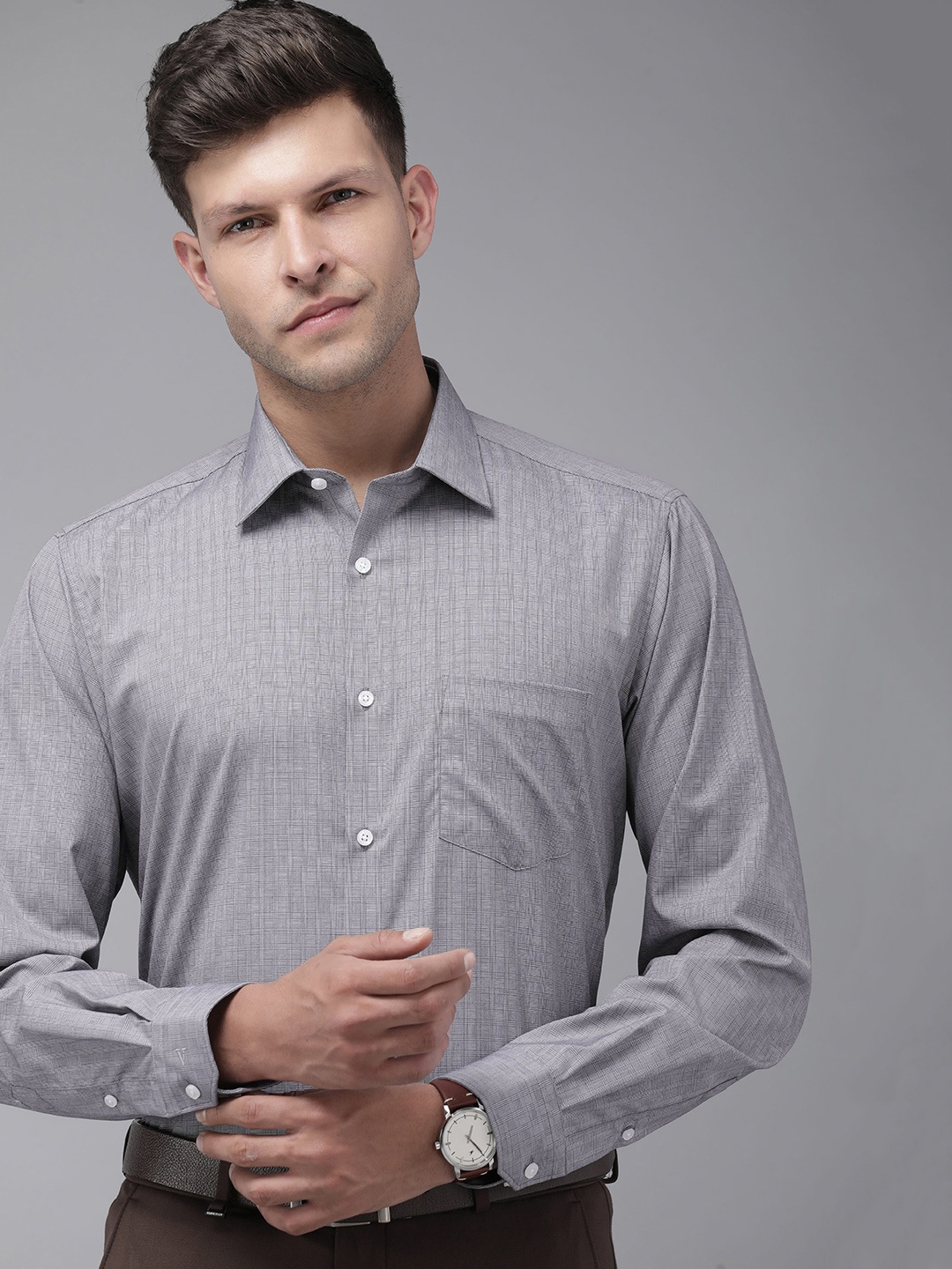 

Van Heusen Custom FIt Checked Pure Cotton Formal Shirt, Grey