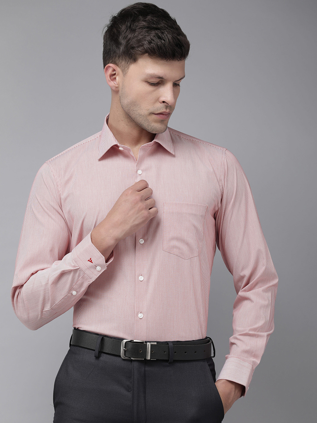 

Van Heusen Slim Fit Opaque Striped Formal Shirt, Red