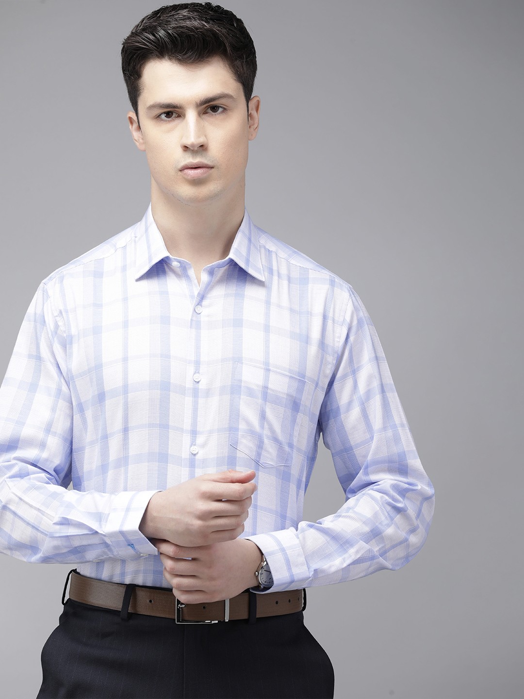 

Van Heusen Men Custom Tartan Checks Formal Shirt, Blue