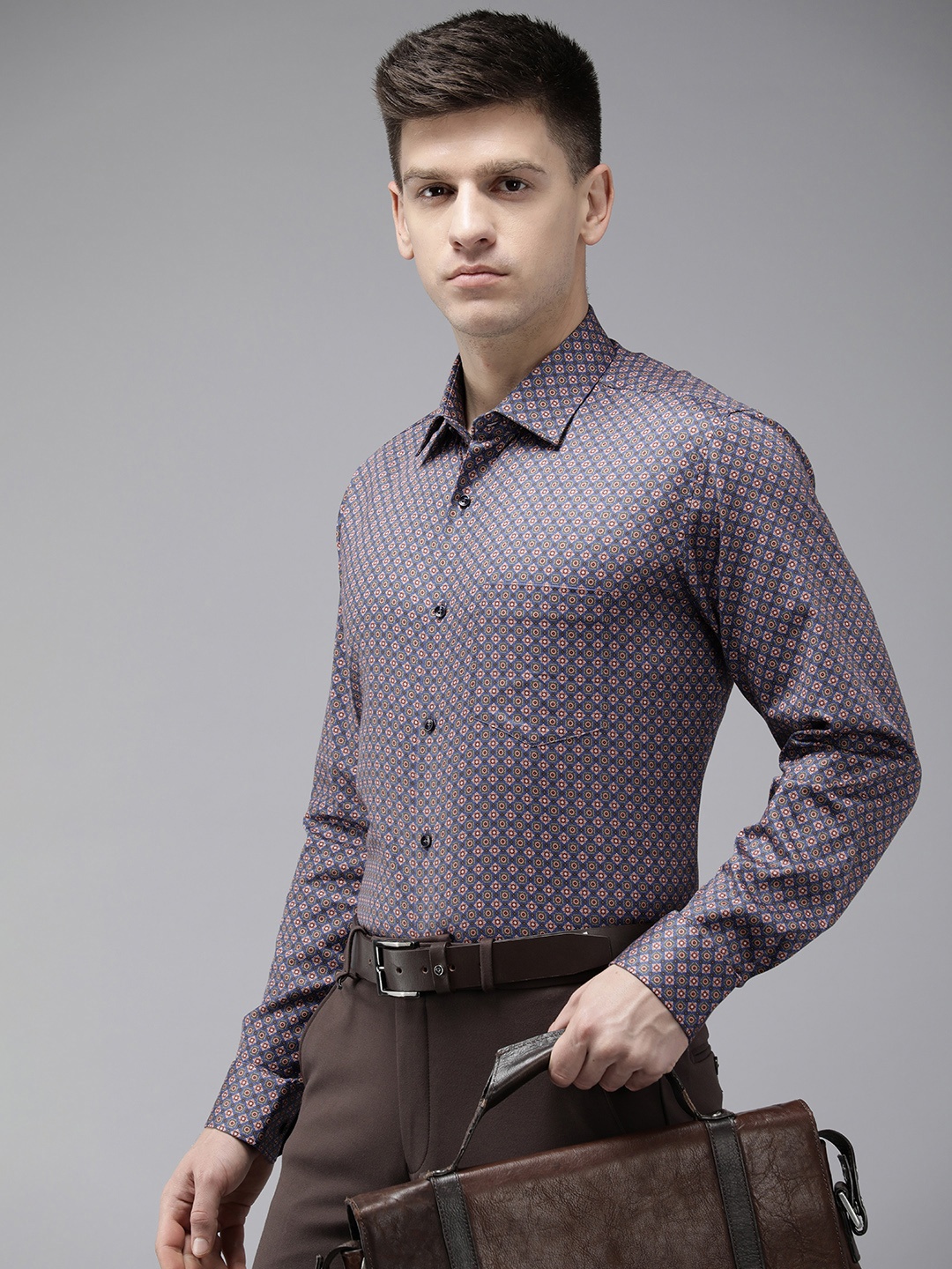 Van Heusen Pure Cotton Custom Ethnic Motifs Printed Formal Shirt, Blue