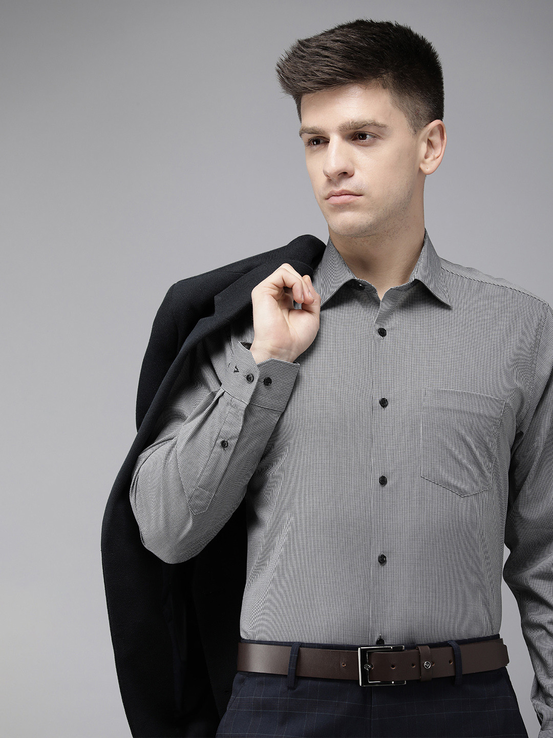

Van Heusen Self Design Custom Fit Pure Cotton Formal Shirt, Black