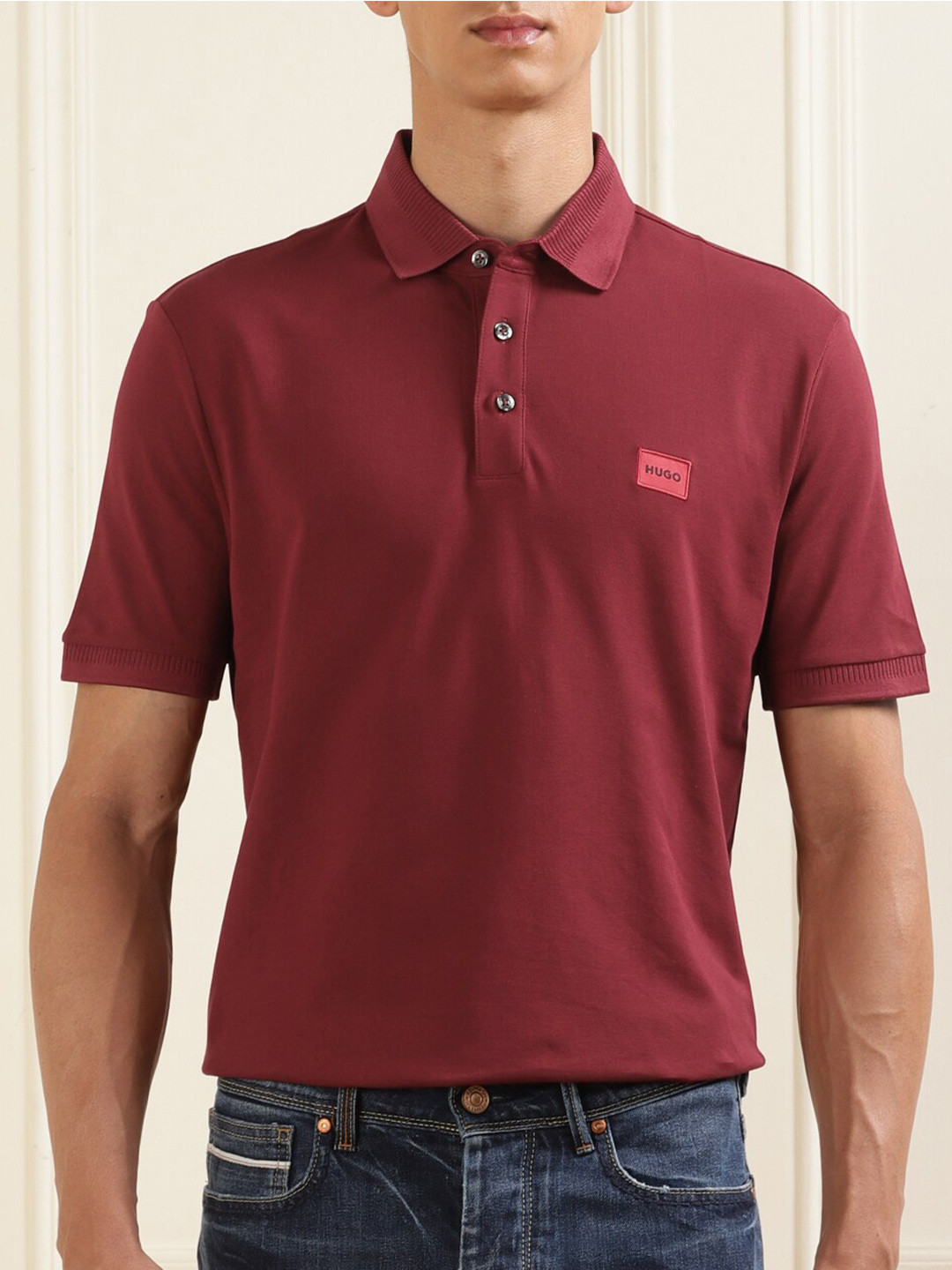 

HUGO Polo Collar Cotton T-shirt, Maroon